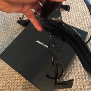YSL women’s black patent leather heels